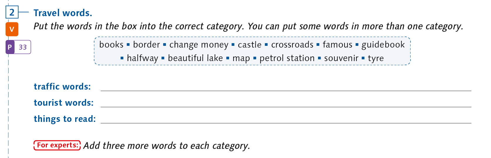 Grammatik-Vermittlung: easy 3 book p 37 for experts travel words