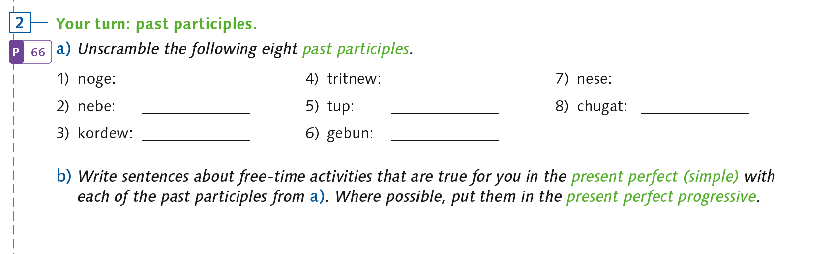 Grammatik-Vermittlung easy 3 book p 70 your turn past participles