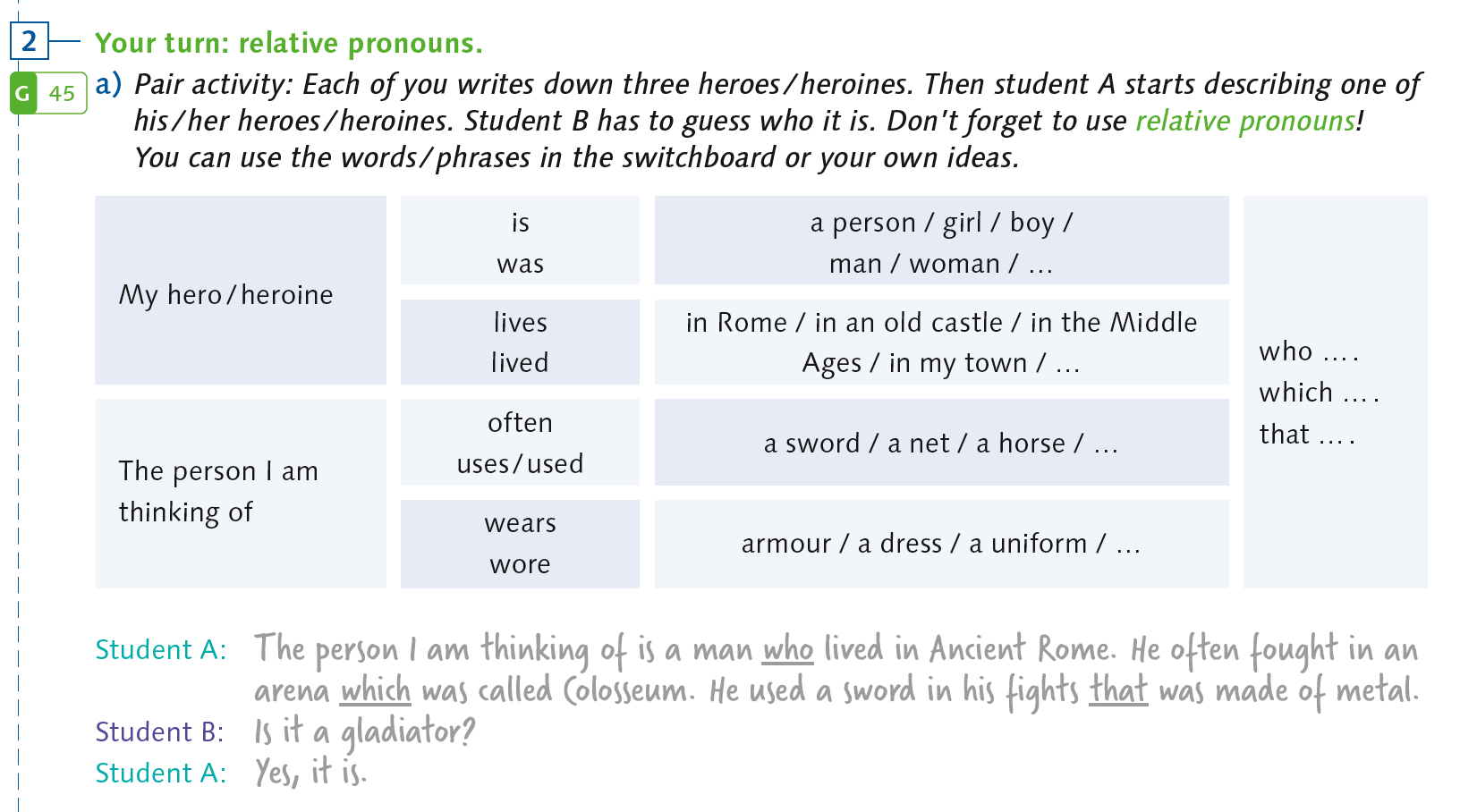 Grammatik-Vermittlung easy 3 book p 85 your turn relative pronouns